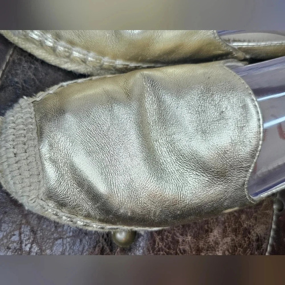 Sam Edelman Kesia Gold Leather Rounded Toe Slip On Espadrilles Classic Size 7 - Picture 13 of 16